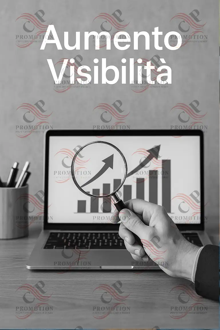 aumento-visibilita-vert Illustrazione rappresentativa delle strategie digitali per aumentare la visibilità online, con elementi grafici che richiamano SEO, Google Ads e risultati sui motori di ricerca, in linea con i servizi offerti da CP-Promotion.
